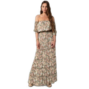 NWT Arethusa Floral Off Shoulder Puff Short Sleeve Tiered Maxi Dress